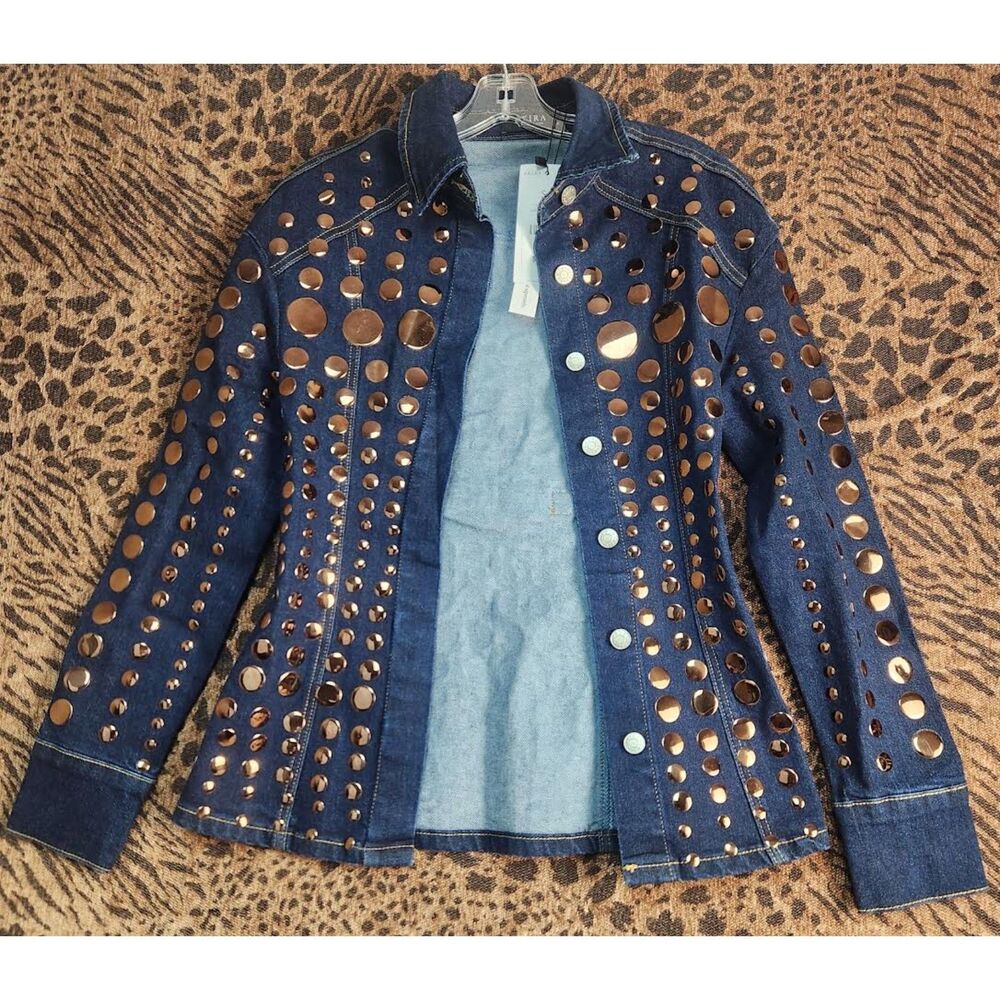 New Akira Denim Jacket with Metal Embellishment Size Small  Glam Streetwear